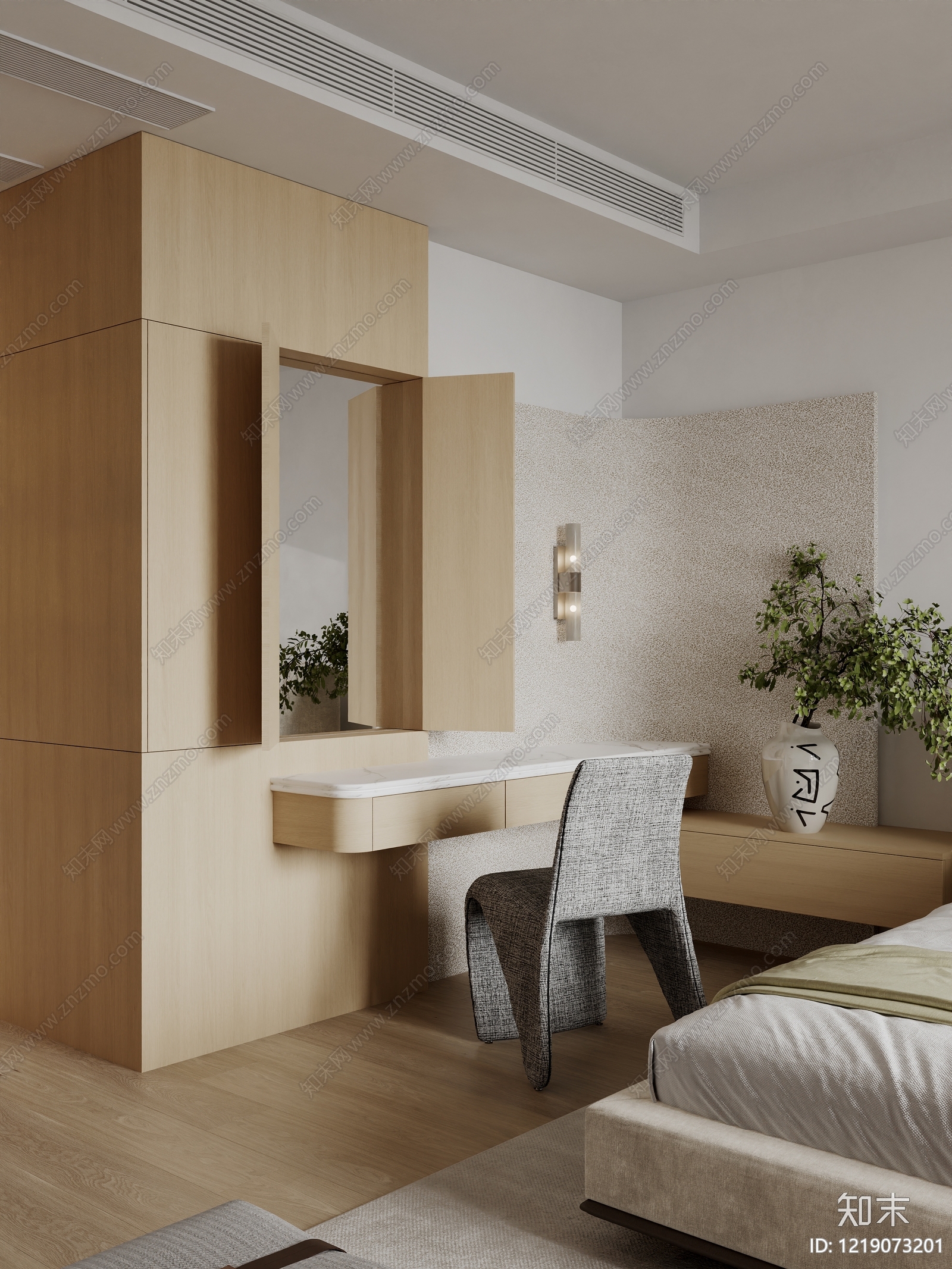 原木风家居卧室3D模型下载【ID:1219073201】