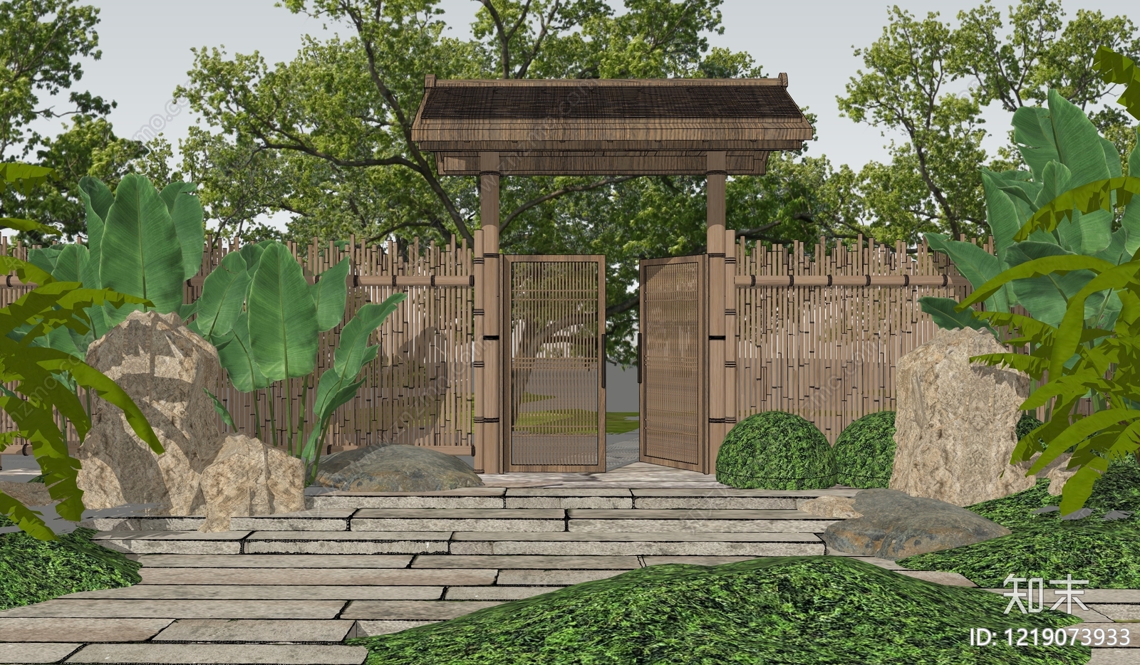 新中式景观乡村庭院SU模型下载【ID:1219073933】