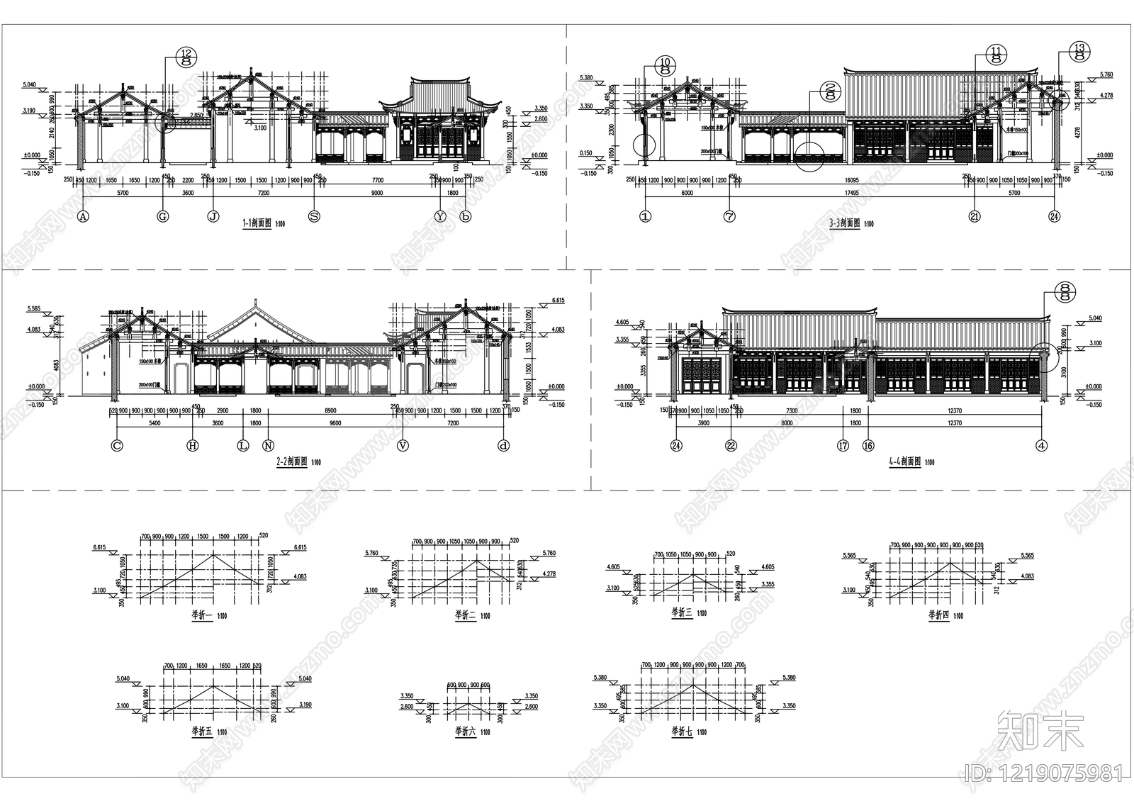 仿古建筑cad施工图下载【ID:1219075981】