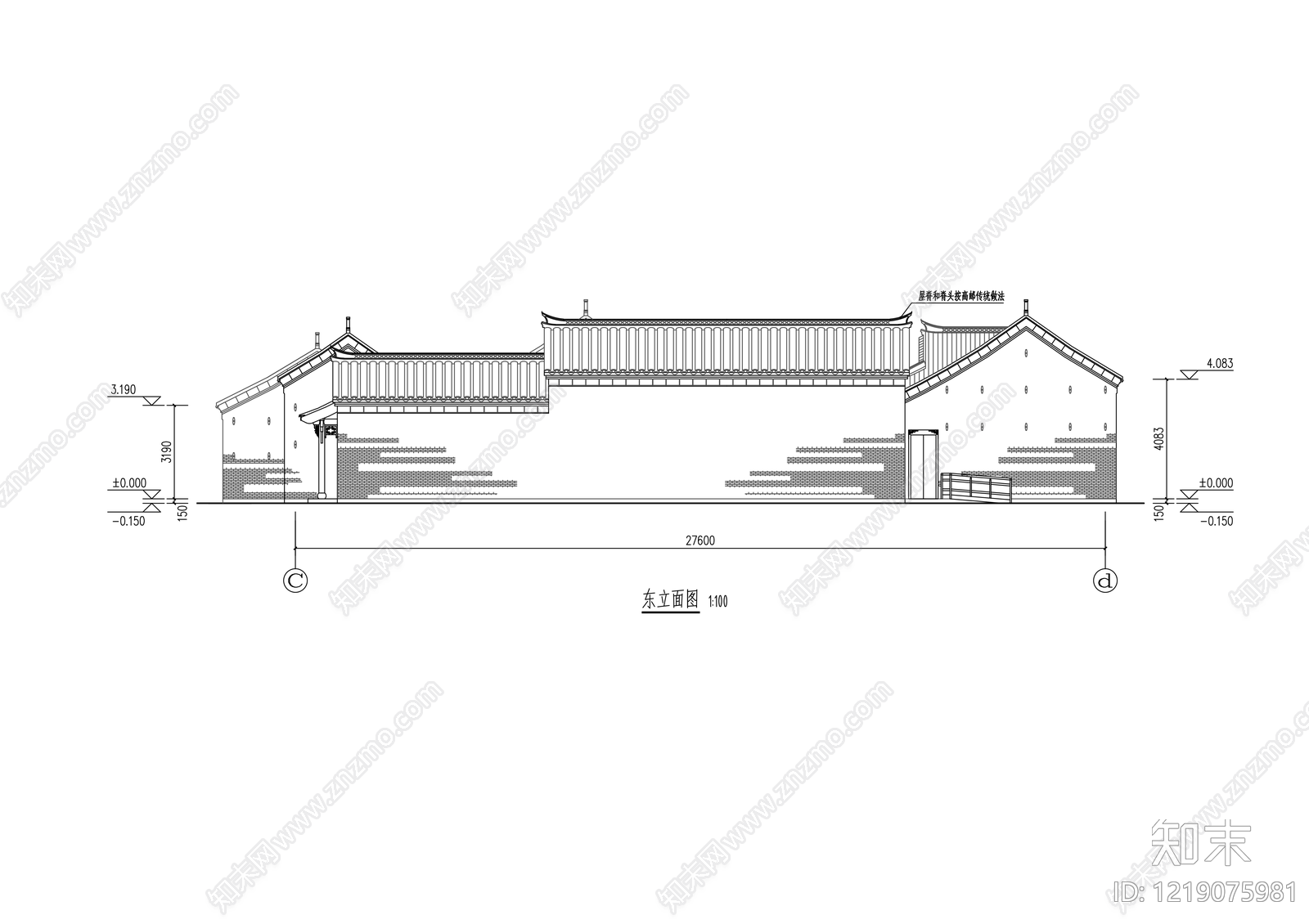 仿古建筑cad施工图下载【ID:1219075981】