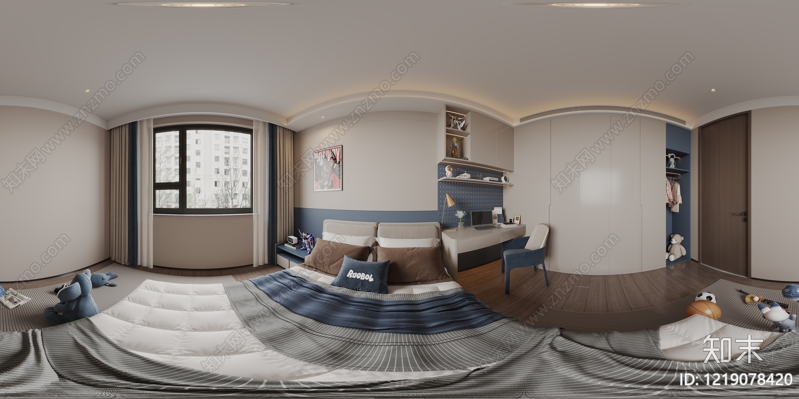 奶油风通用儿童房3D模型下载【ID:1219078420】