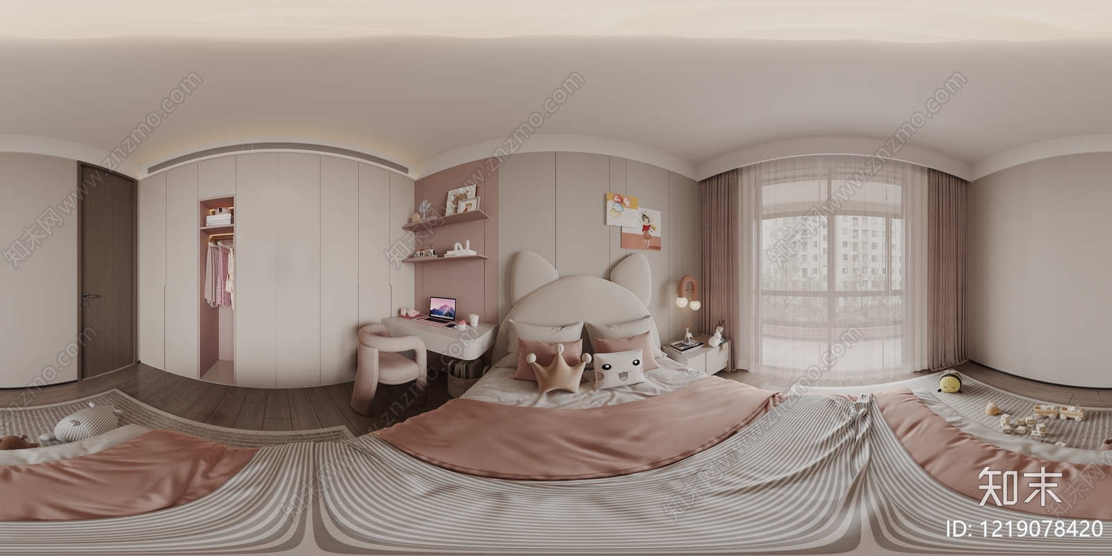 奶油风通用儿童房3D模型下载【ID:1219078420】