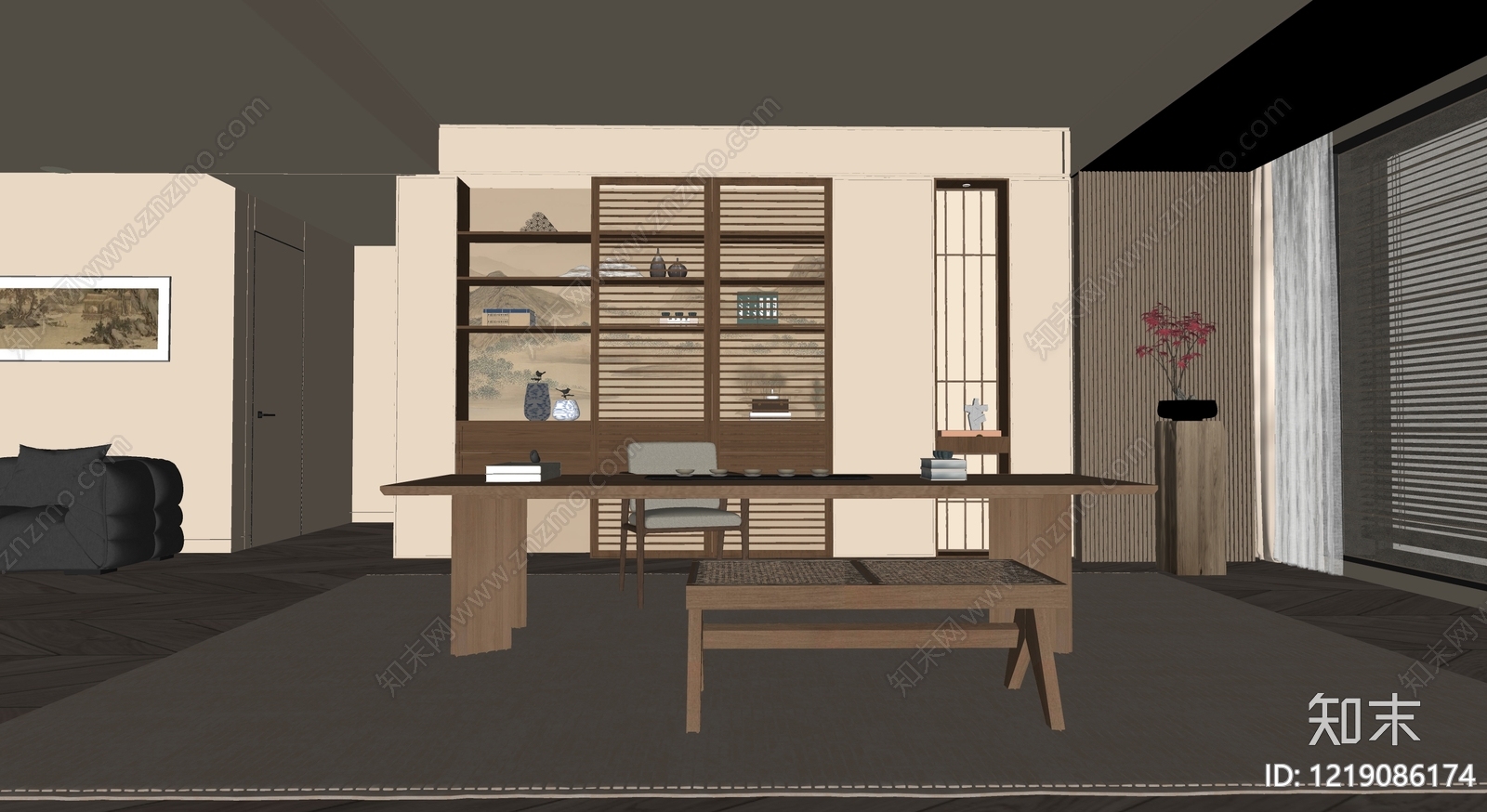 新中式茶室SU模型下载【ID:1219086174】