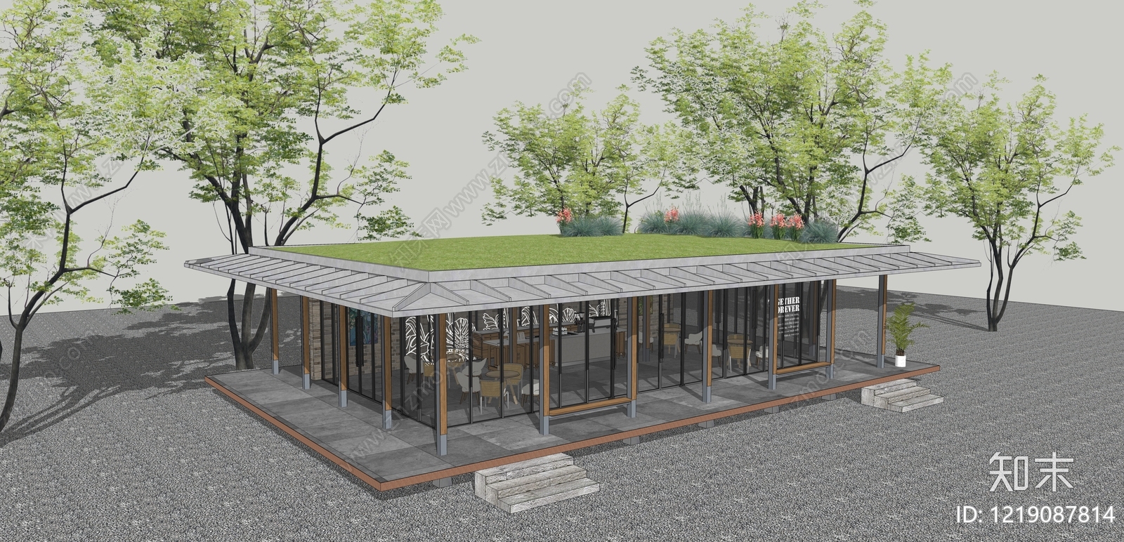 现代主义餐饮建筑SU模型下载【ID:1219087814】