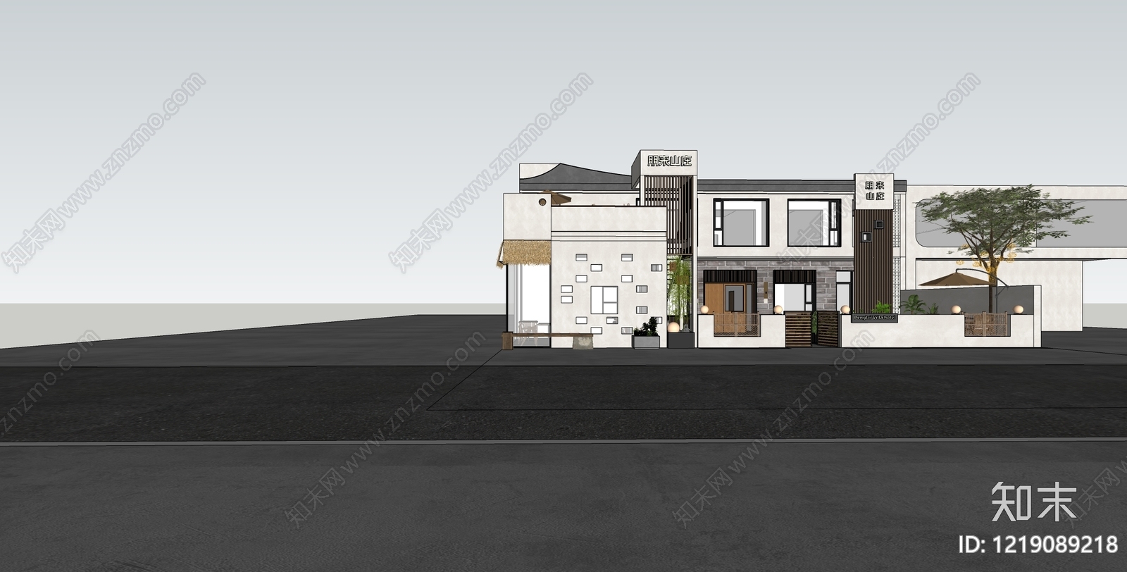 新中式民宿建筑SU模型下载【ID:1219089218】