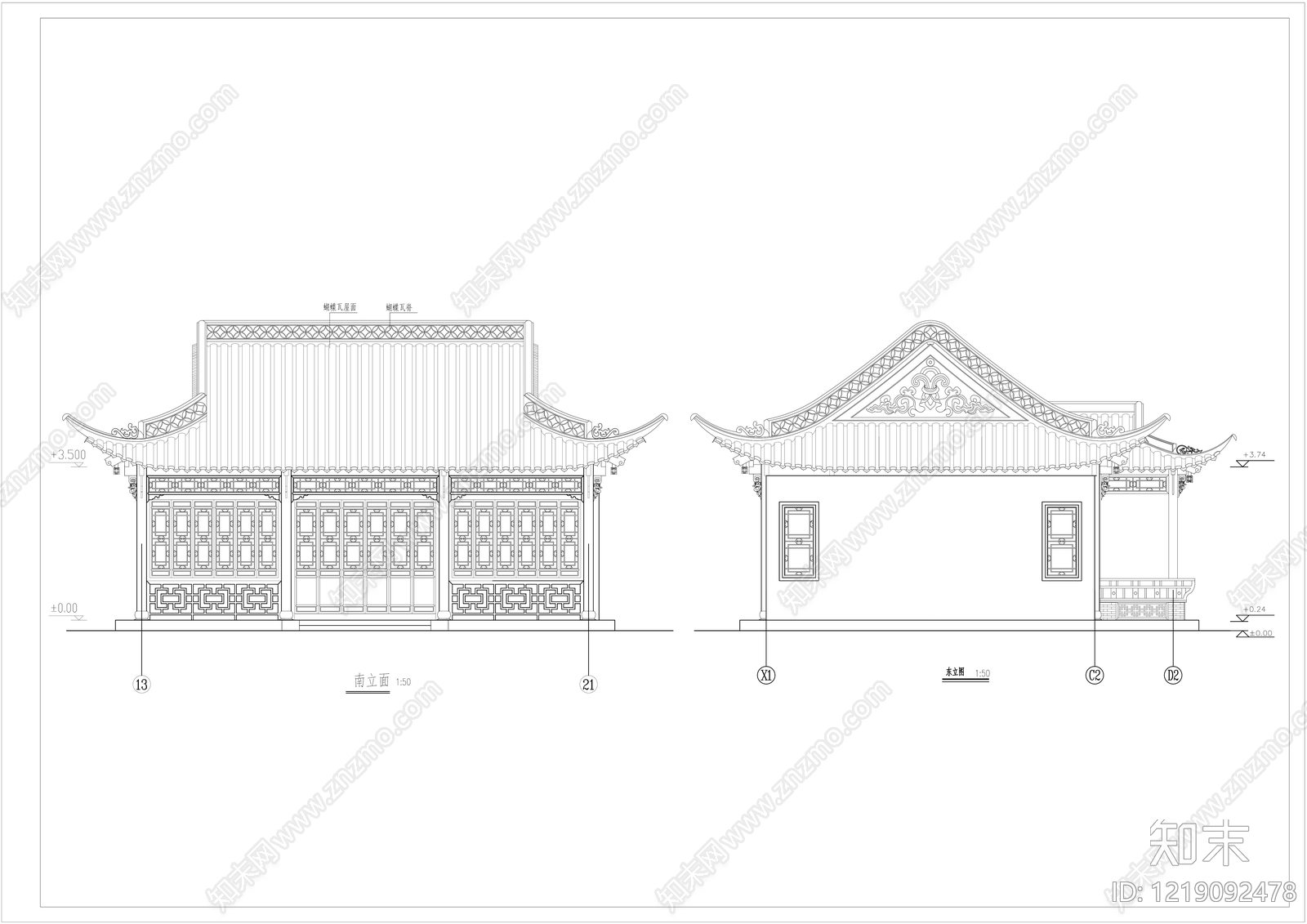 仿古建筑cad施工图下载【ID:1219092478】