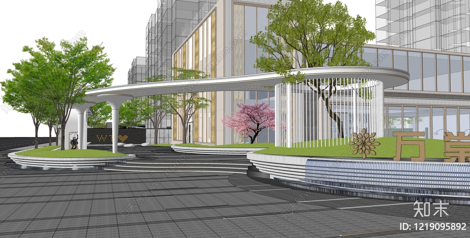 现代主义售楼处建筑SU模型下载【ID:1219095892】