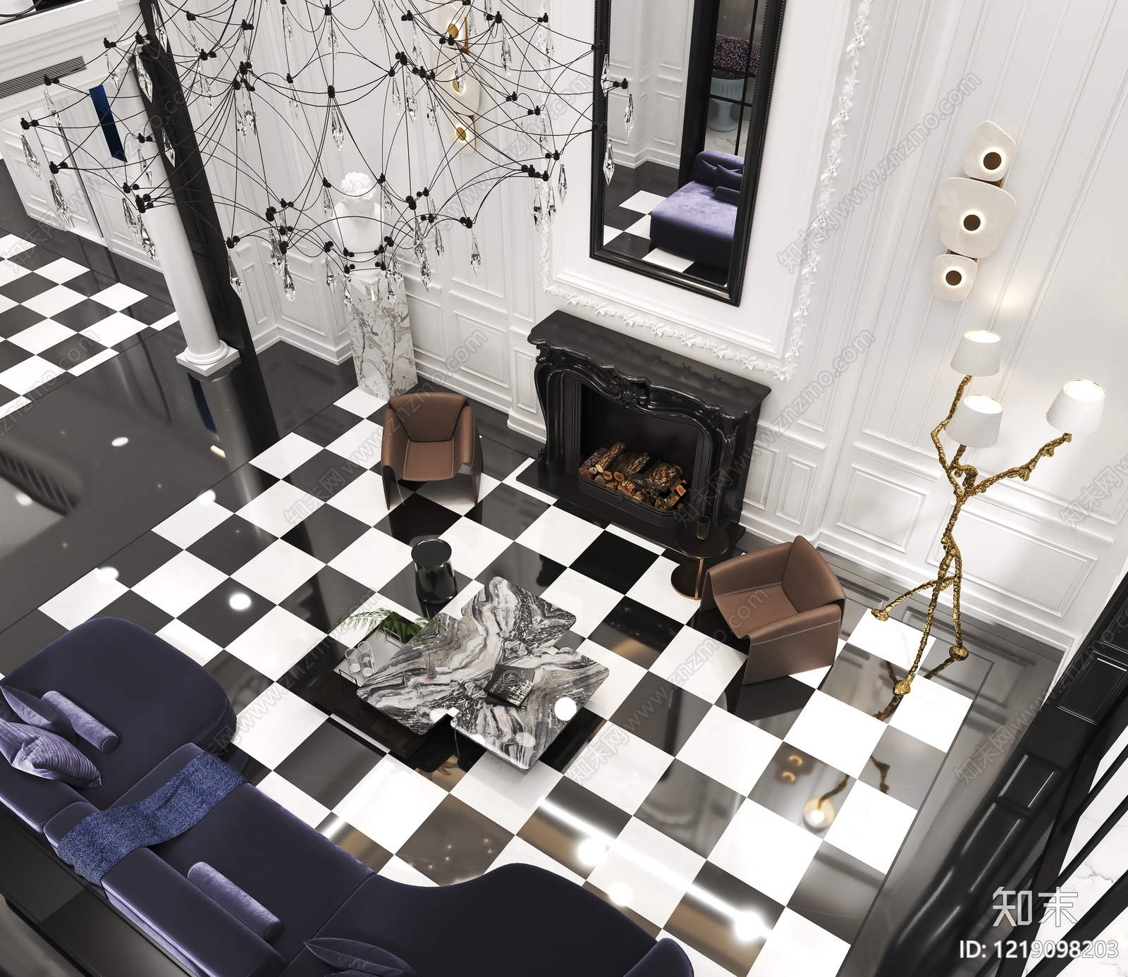 法式别墅客厅3D模型下载【ID:1219098203】