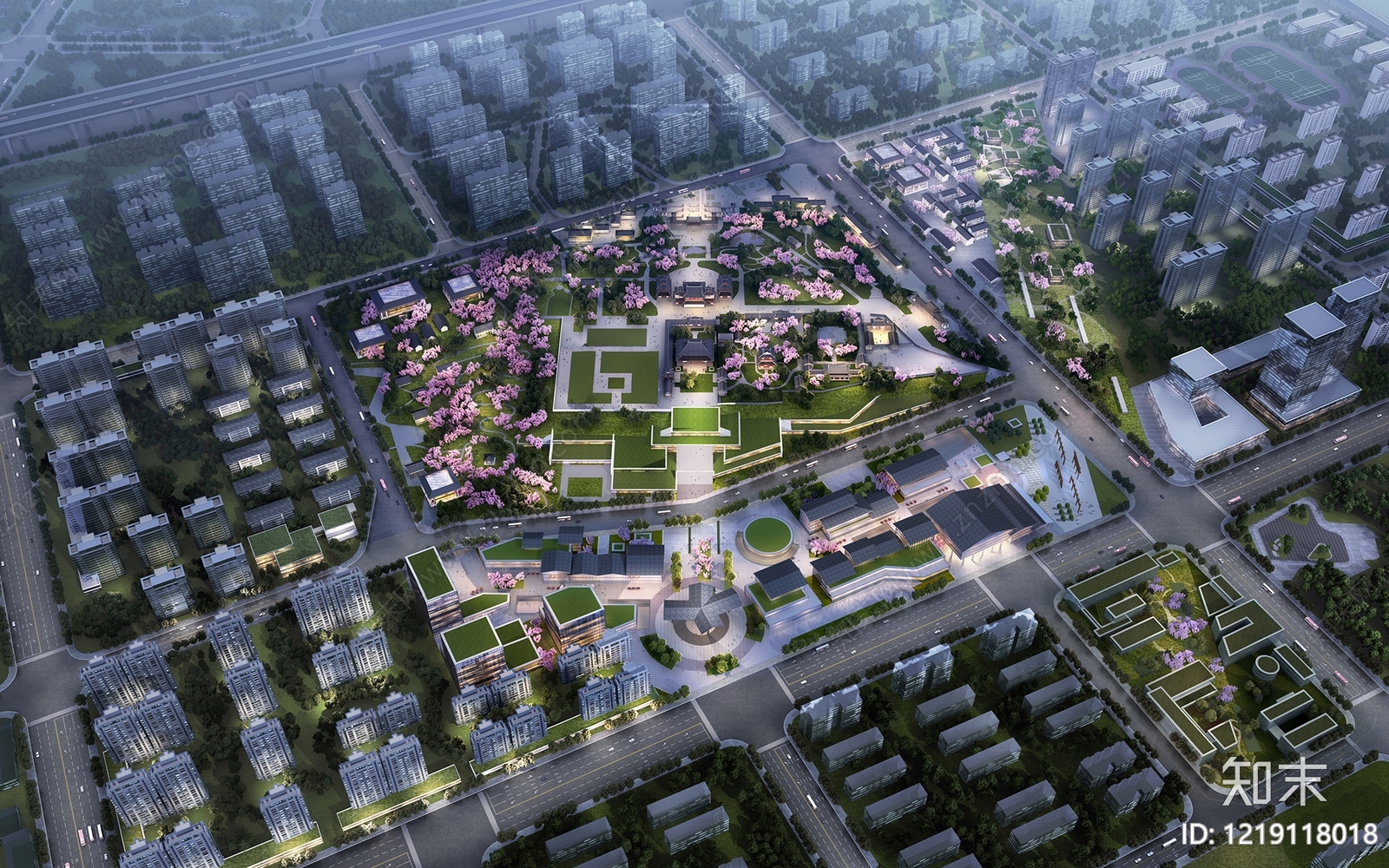 新中式公园景观3D模型渲染效果图