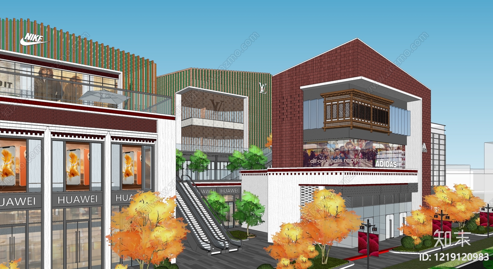 地域主义商业综合体景观SU模型下载【ID:1219120983】