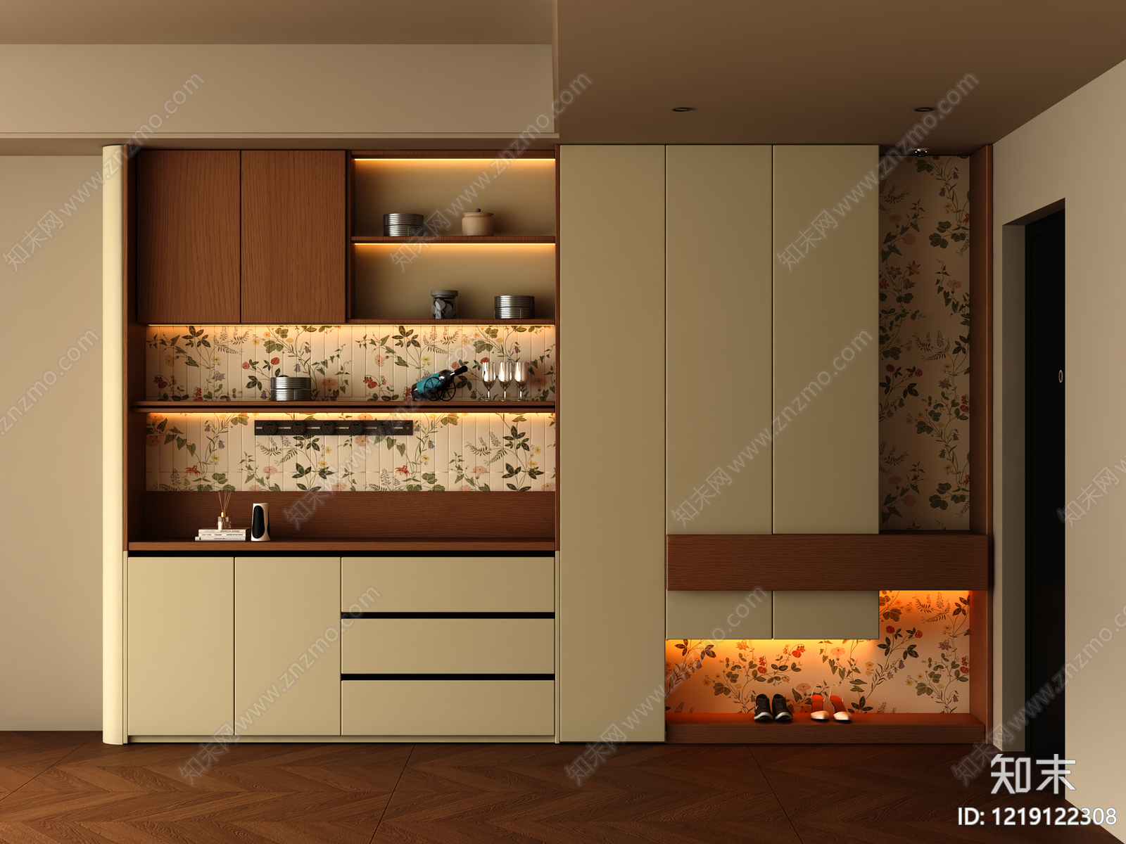 奶油风玄关3D模型下载【ID:1219122308】