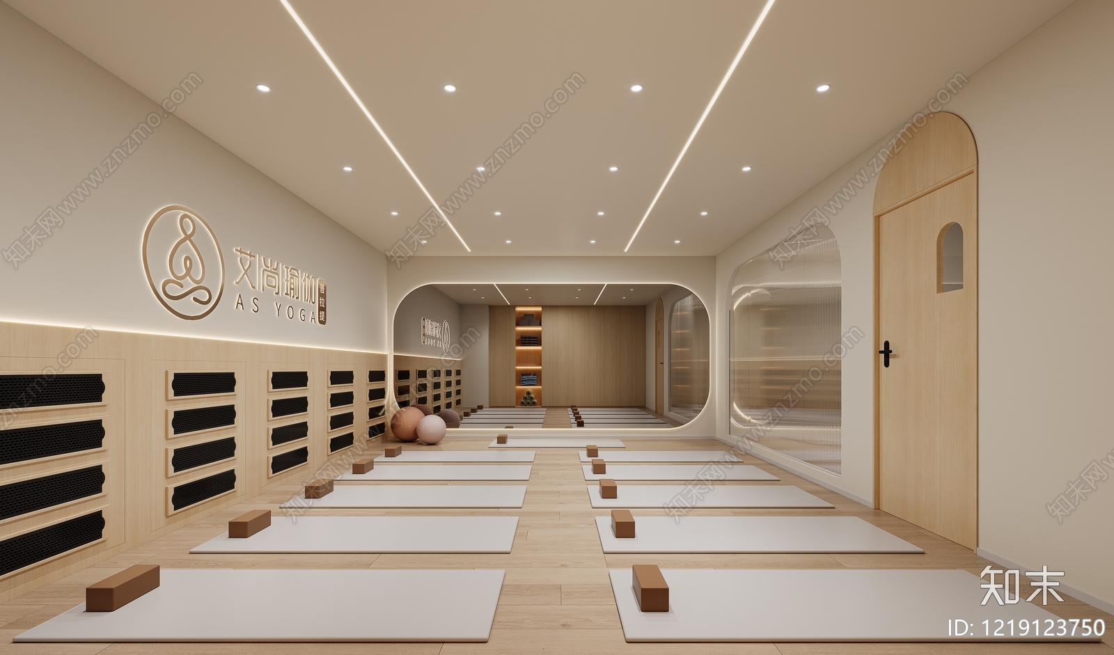 奶油风瑜伽室3D模型下载【ID:1219123750】