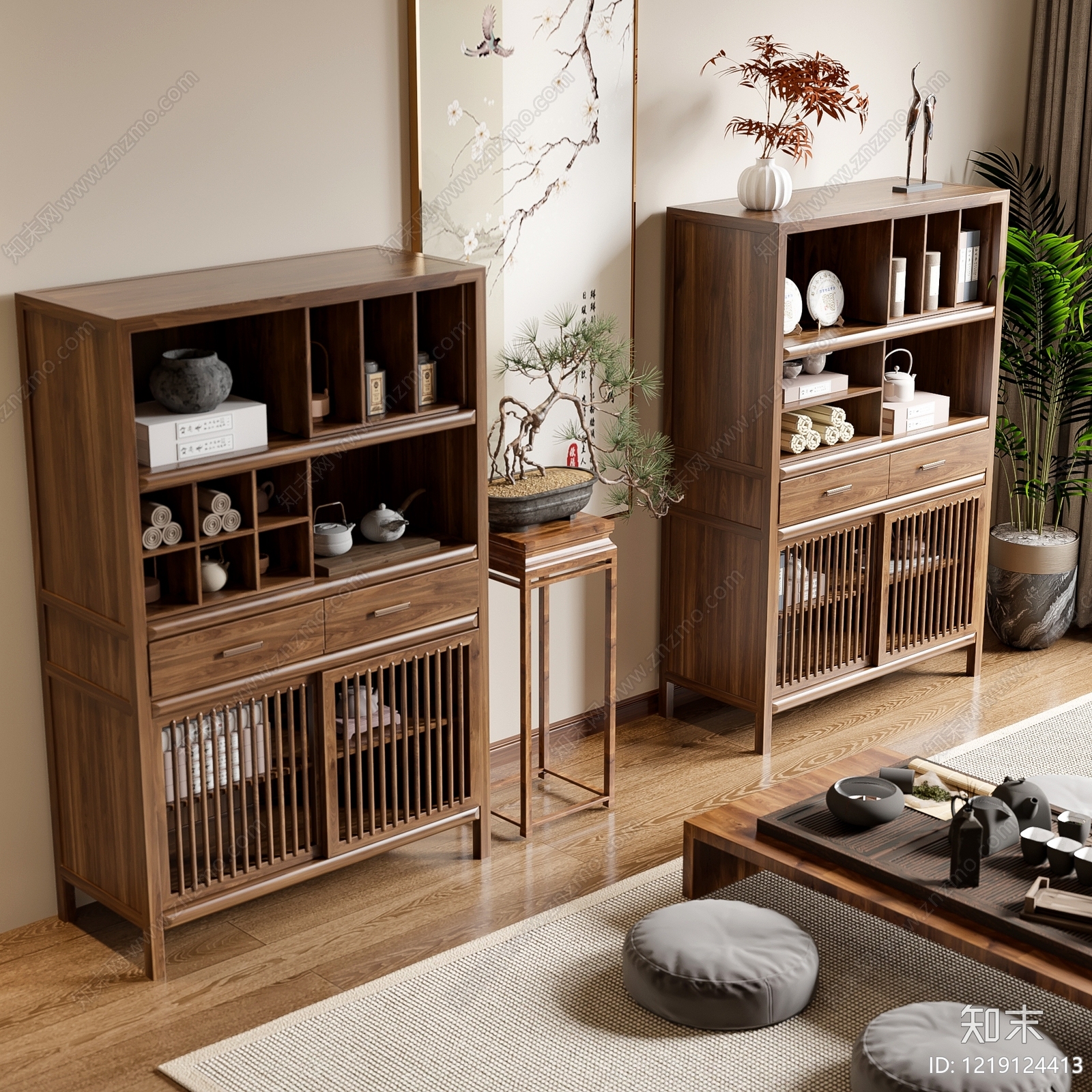 新中式储物柜3D模型下载【ID:1219124413】