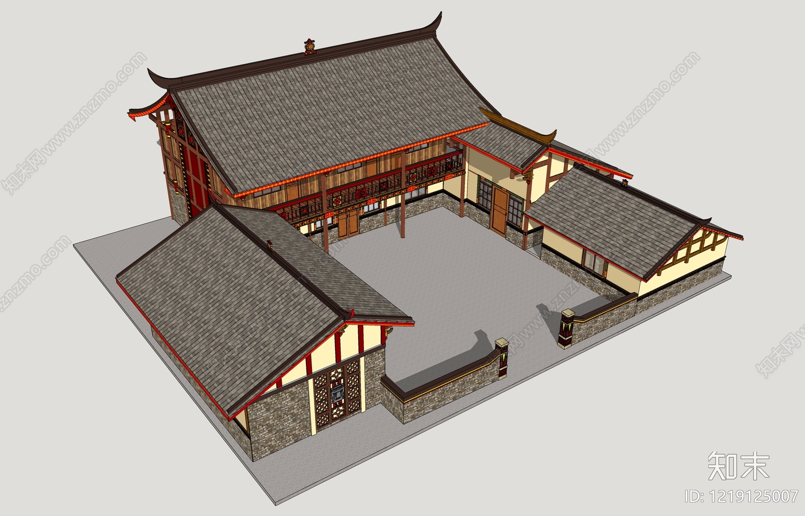 新中式乡村民房SU模型下载【ID:1219125007】
