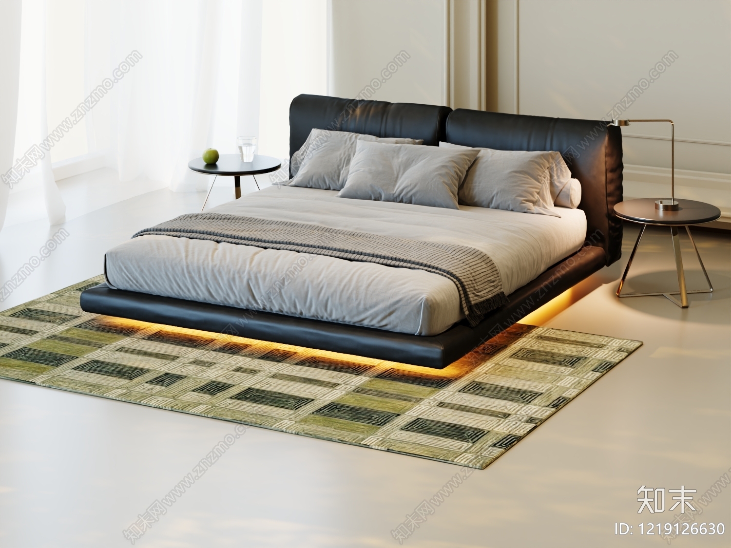 极简双人床3D模型下载【ID:1219126630】