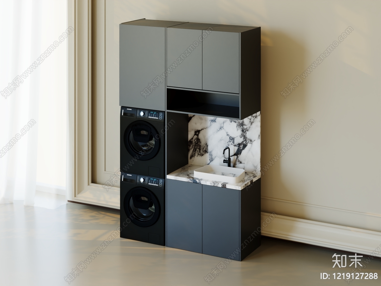 现代简约洗衣机柜3D模型下载【ID:1219127288】
