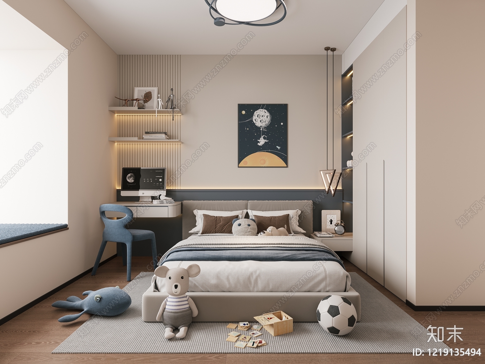 现代简约男孩房3D模型下载【ID:1219135494】