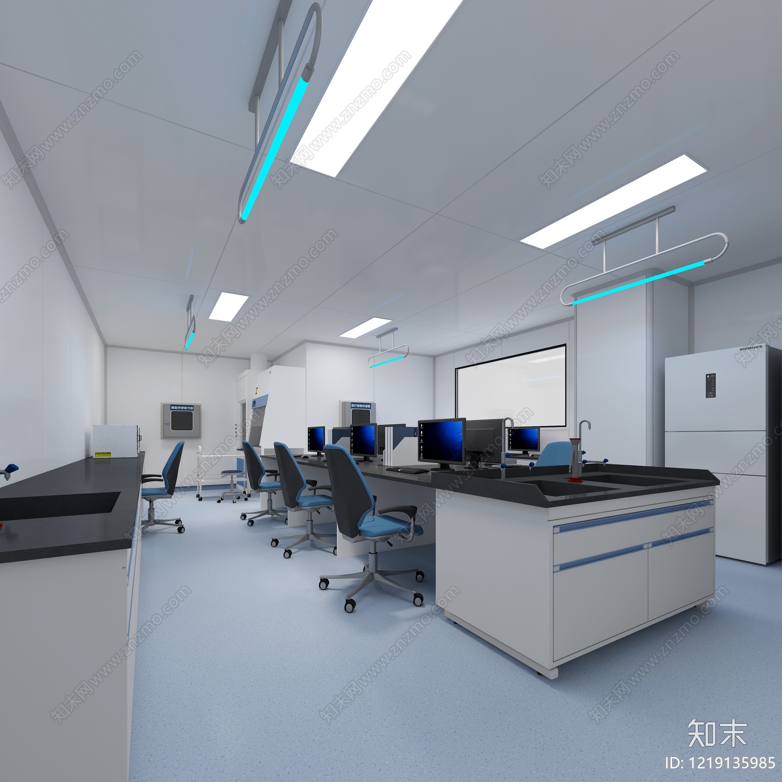 现代简约实验室3D模型渲染效果图