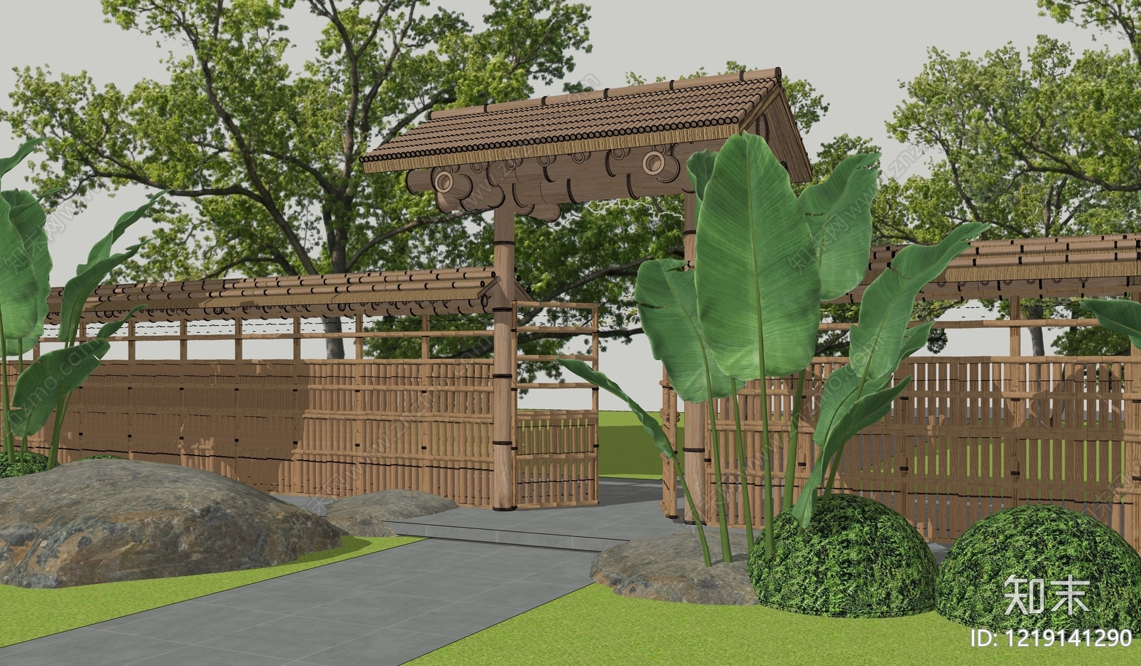 日式入口大门SU模型下载【ID:1219141290】