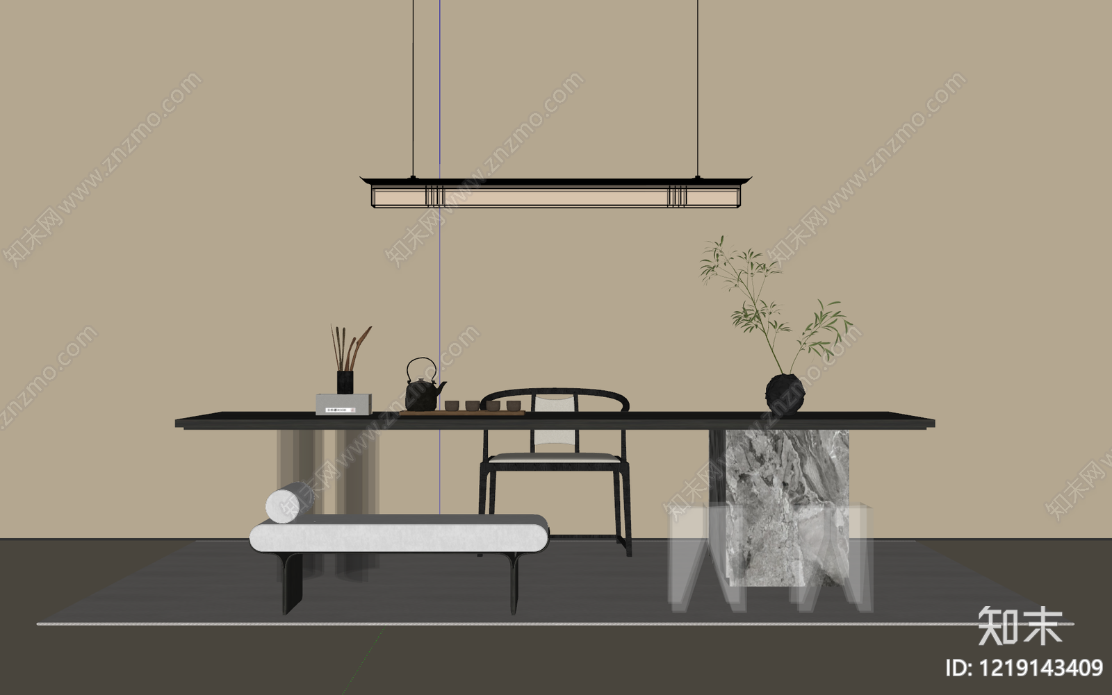 新中式茶桌椅SU模型下载【ID:1219143409】