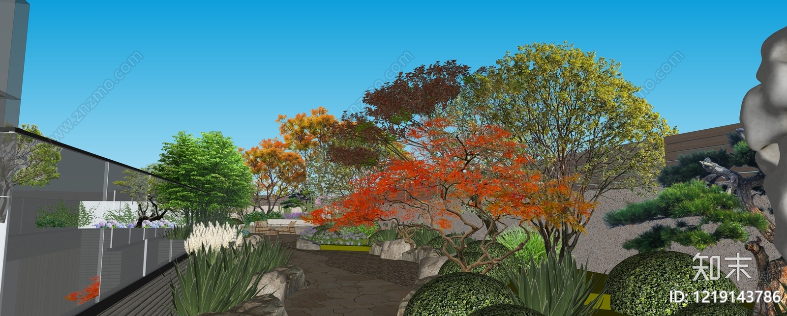 新中式景观别墅庭院SU模型下载【ID:1219143786】