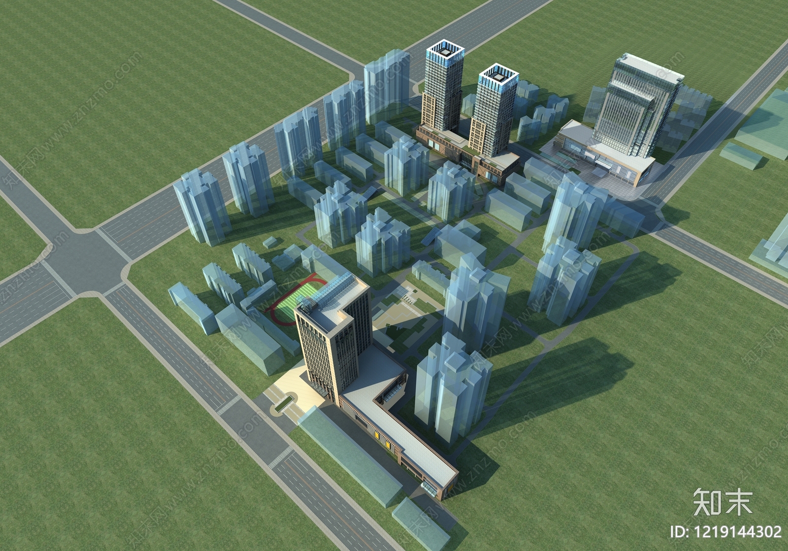 现代主义鸟瞰规划3D模型下载【ID:1219144302】