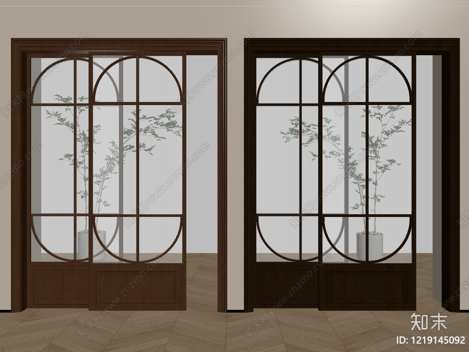 新中式推拉门SU模型下载【ID:1219145092】