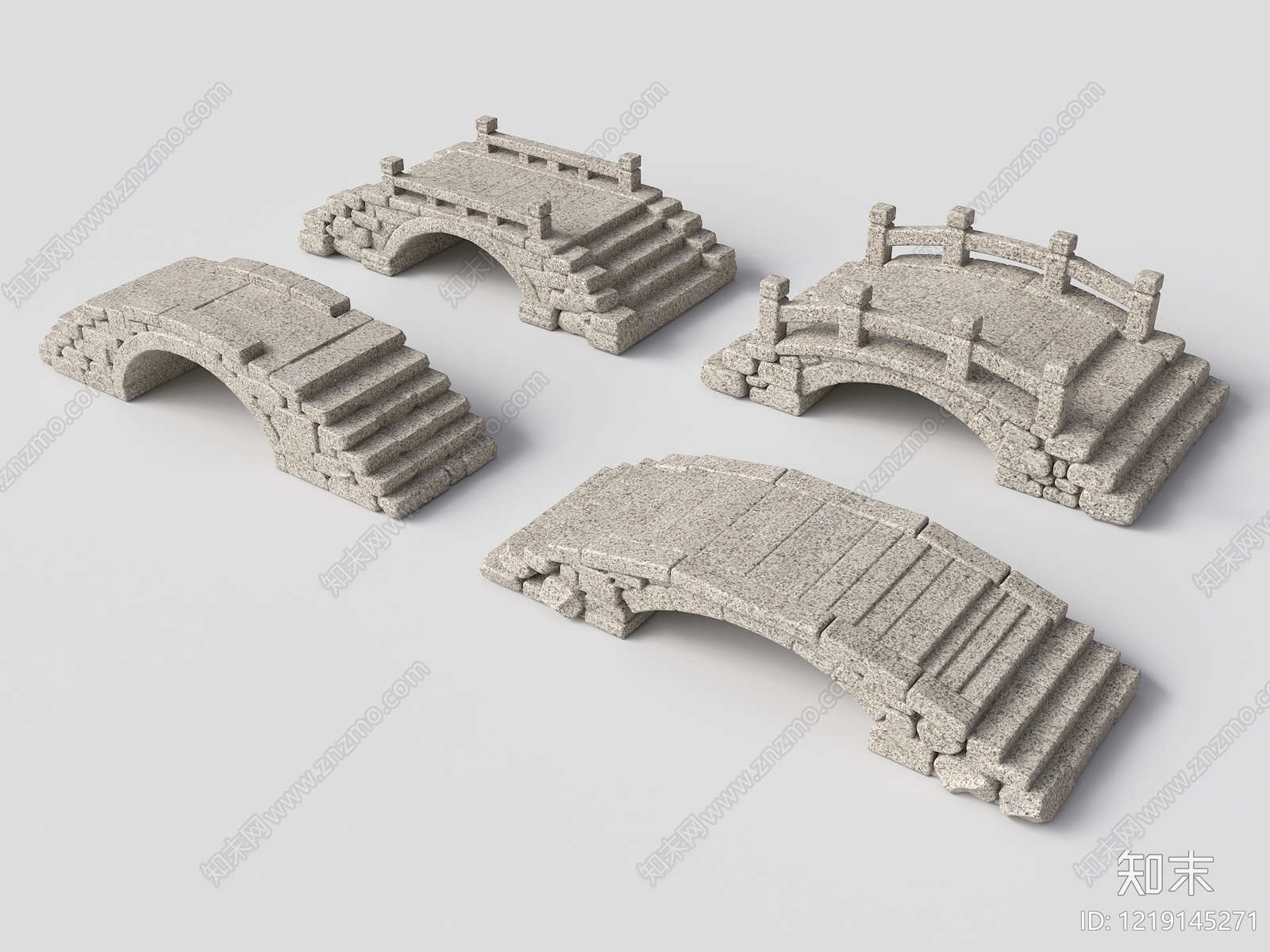中式传统石桥风格景观桥3D模型渲染效果图
