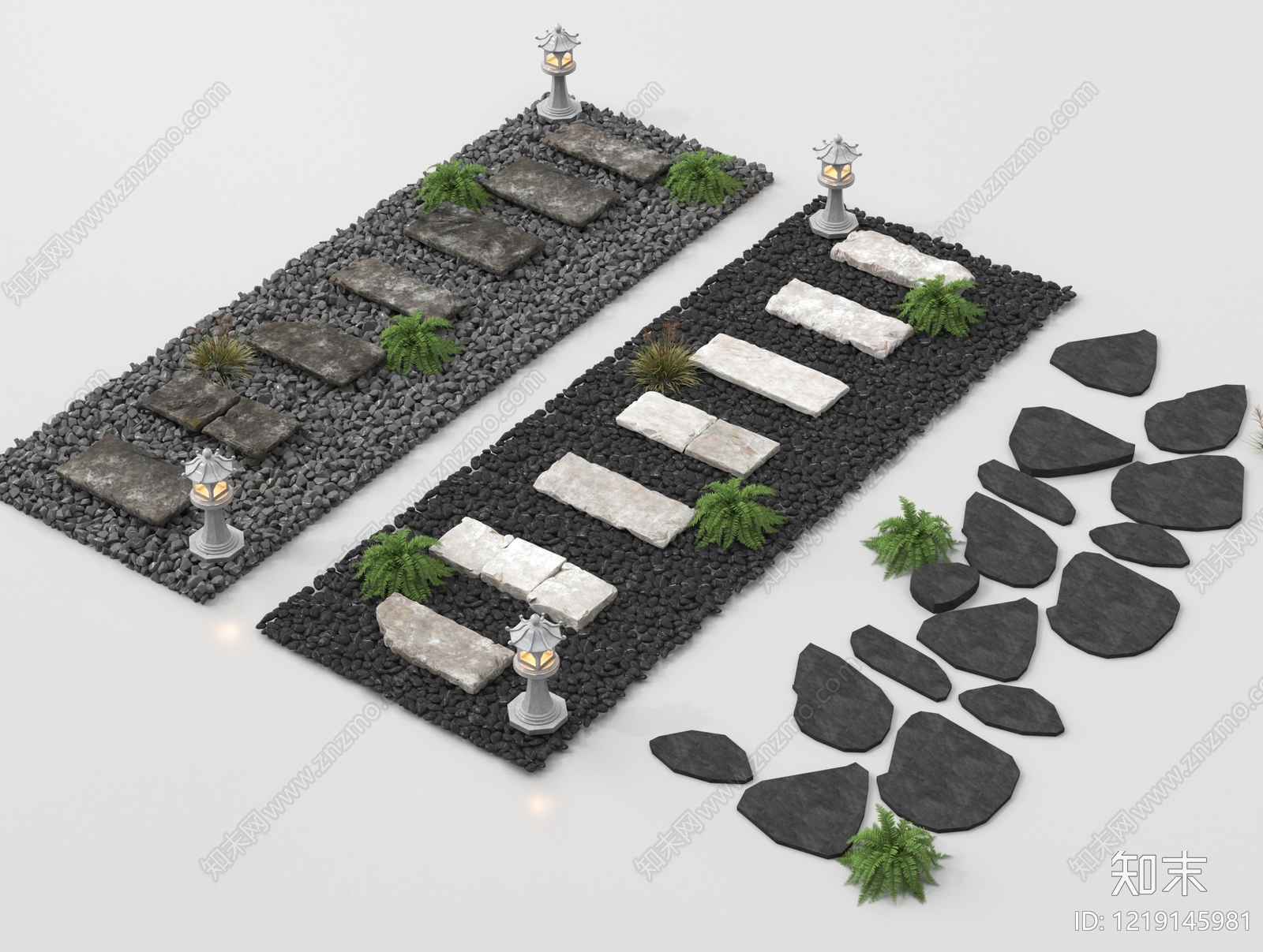 禅意庭院空间铺装3D模型下载【ID:1219145981】
