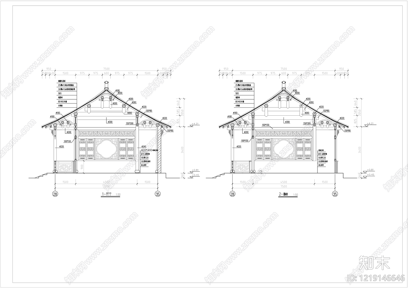 仿古建筑cad施工图下载【ID:1219146646】