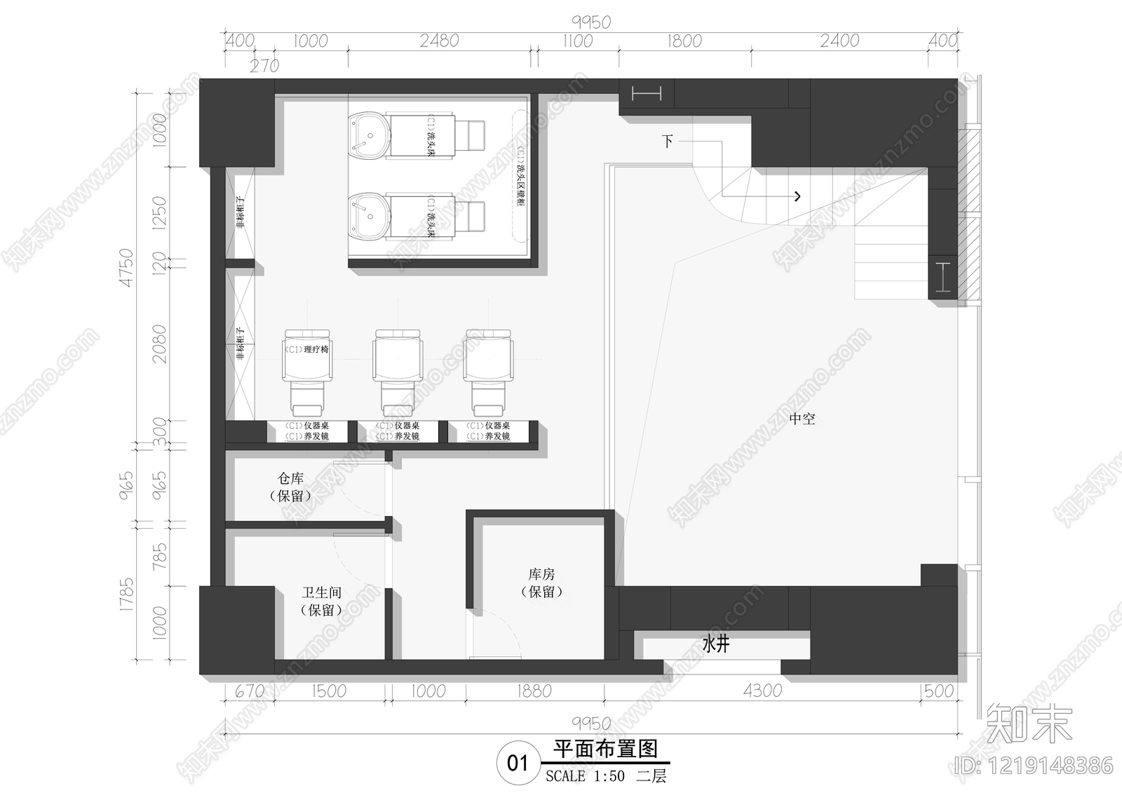 理发店cad施工图下载【ID:1219148386】