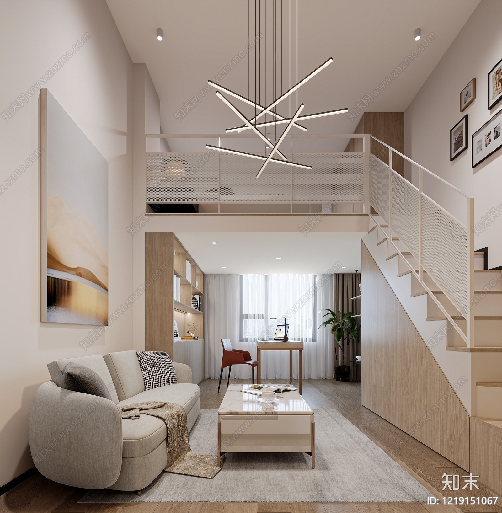 奶油风公寓3D模型渲染效果图