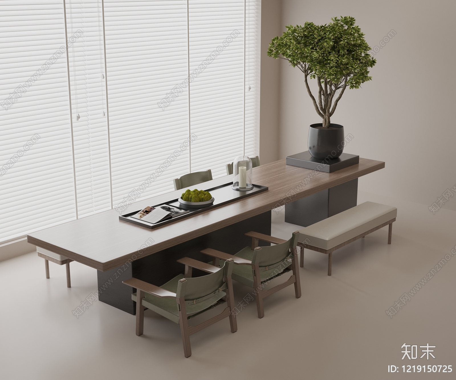 极简茶桌椅SU模型下载【ID:1219150725】