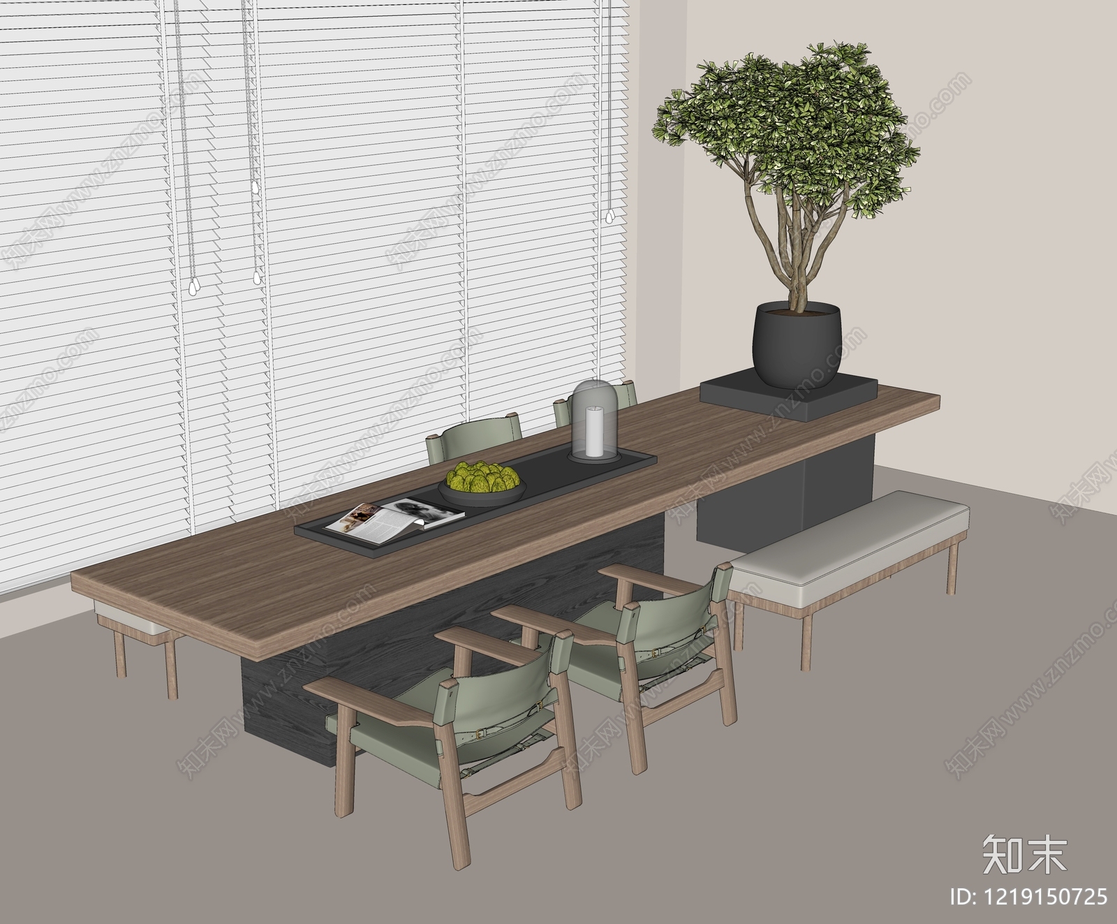 极简茶桌椅SU模型下载【ID:1219150725】