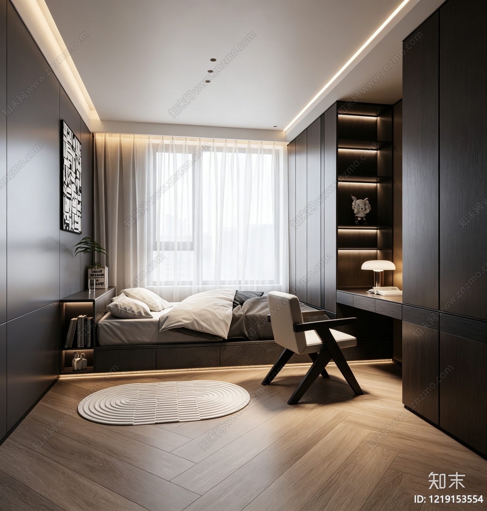 极简榻榻米卧室3D模型下载【ID:1219153554】