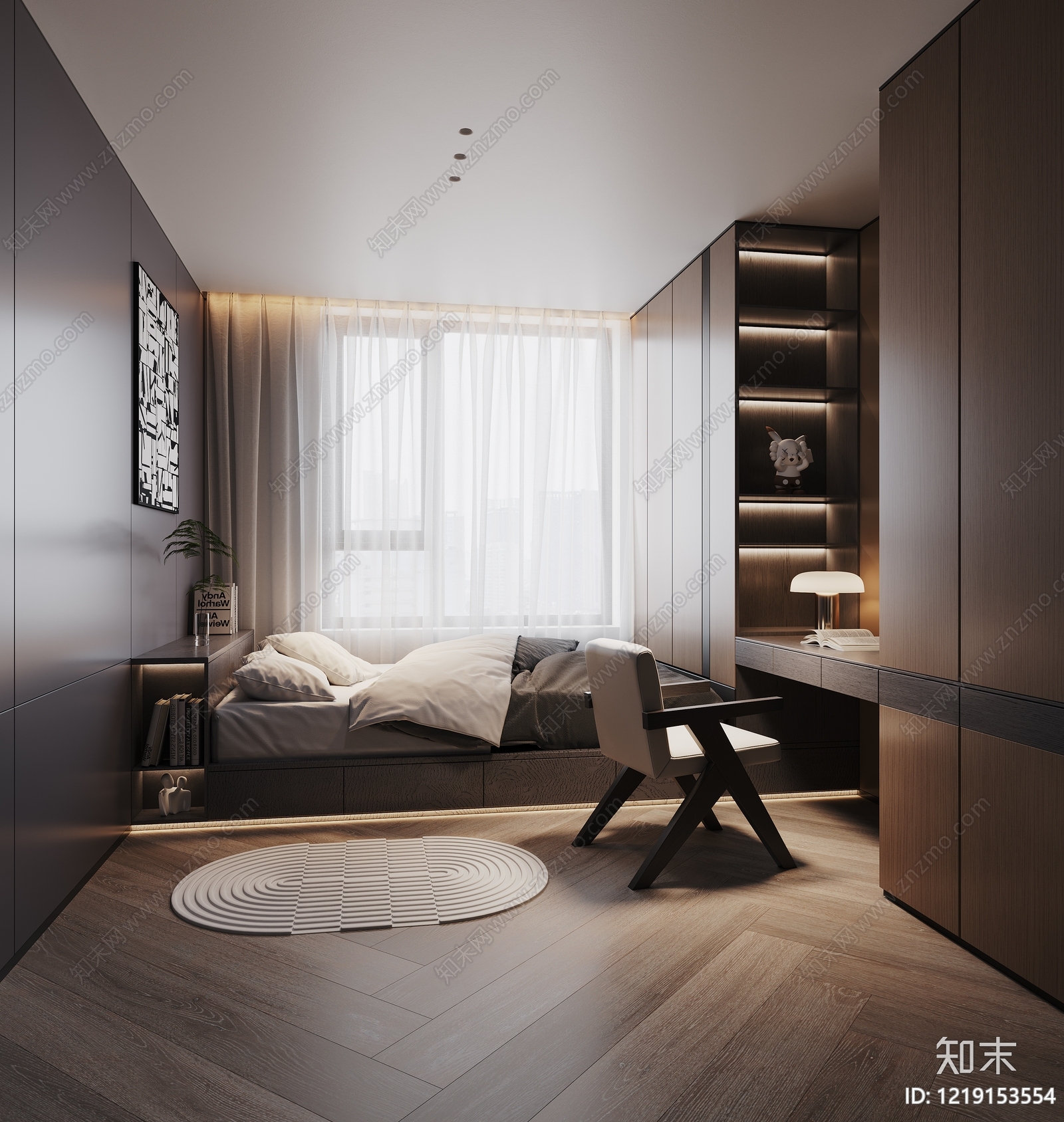 极简榻榻米卧室3D模型下载【ID:1219153554】