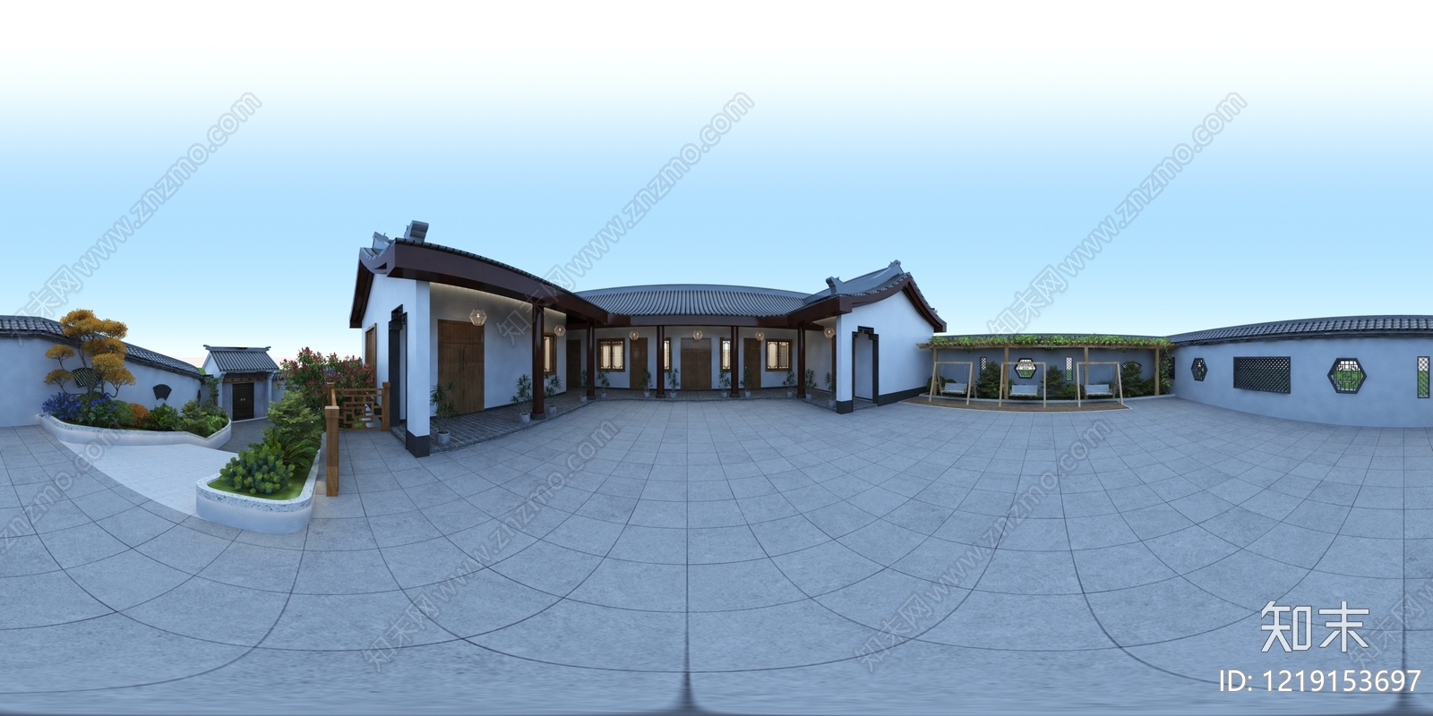 新中式四合院3D模型渲染效果图