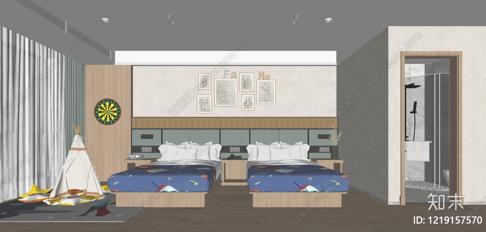 现代简约酒店客房SU模型下载【ID:1219157570】