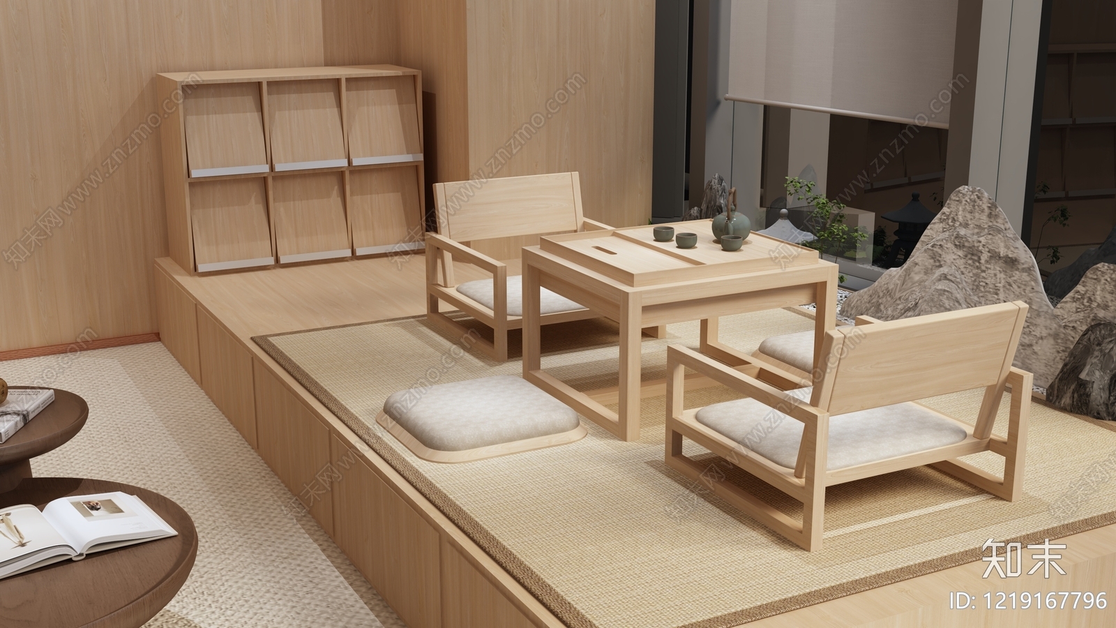日式茶室3D模型渲染效果图