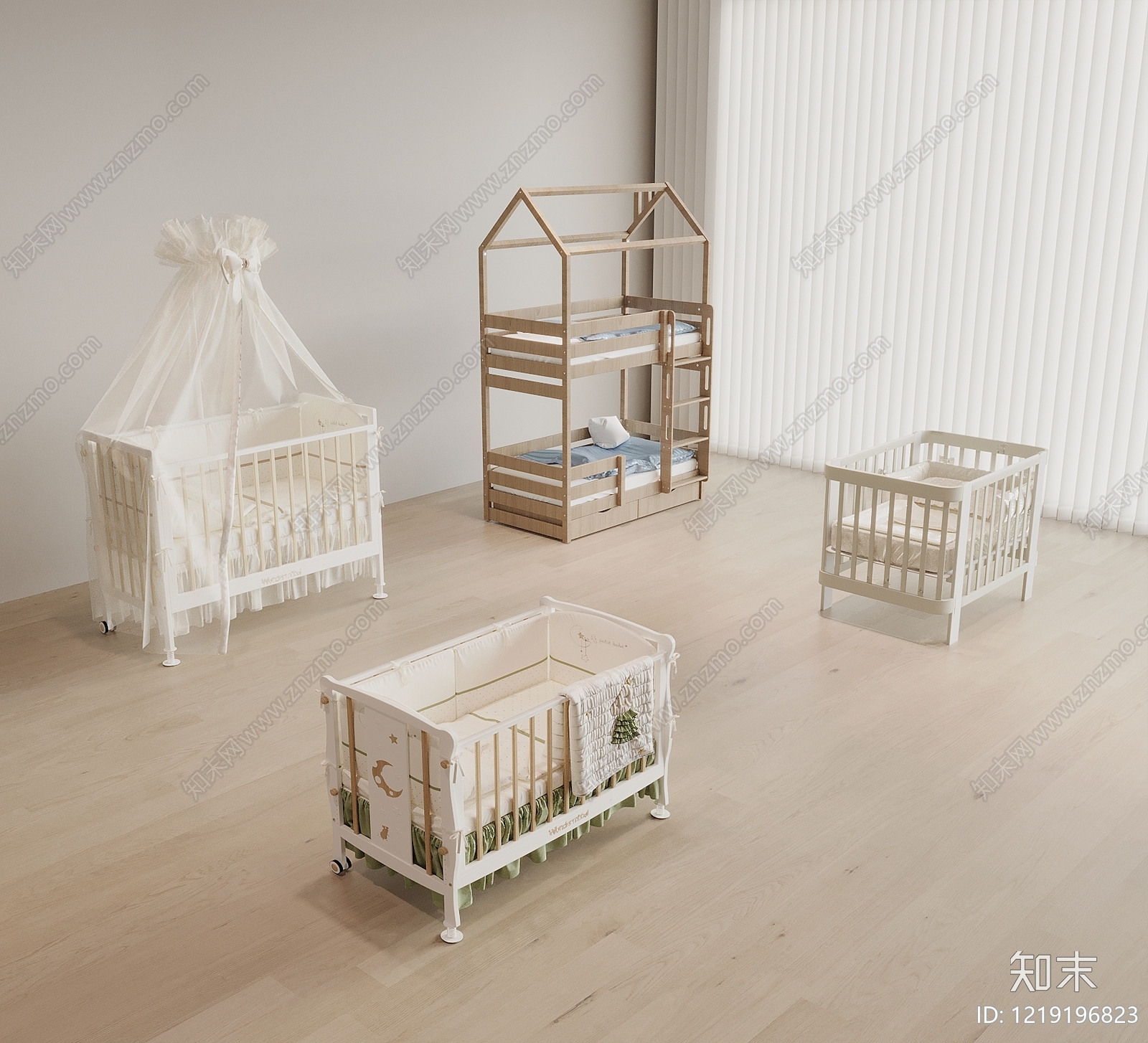 北欧婴儿床3D模型渲染效果图