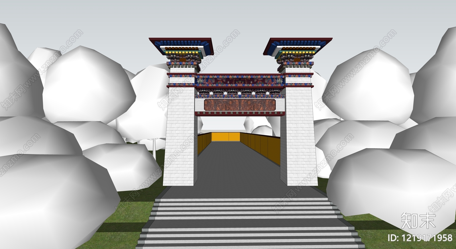 藏式建筑风格入口大门SU模型下载【ID:1219171958】