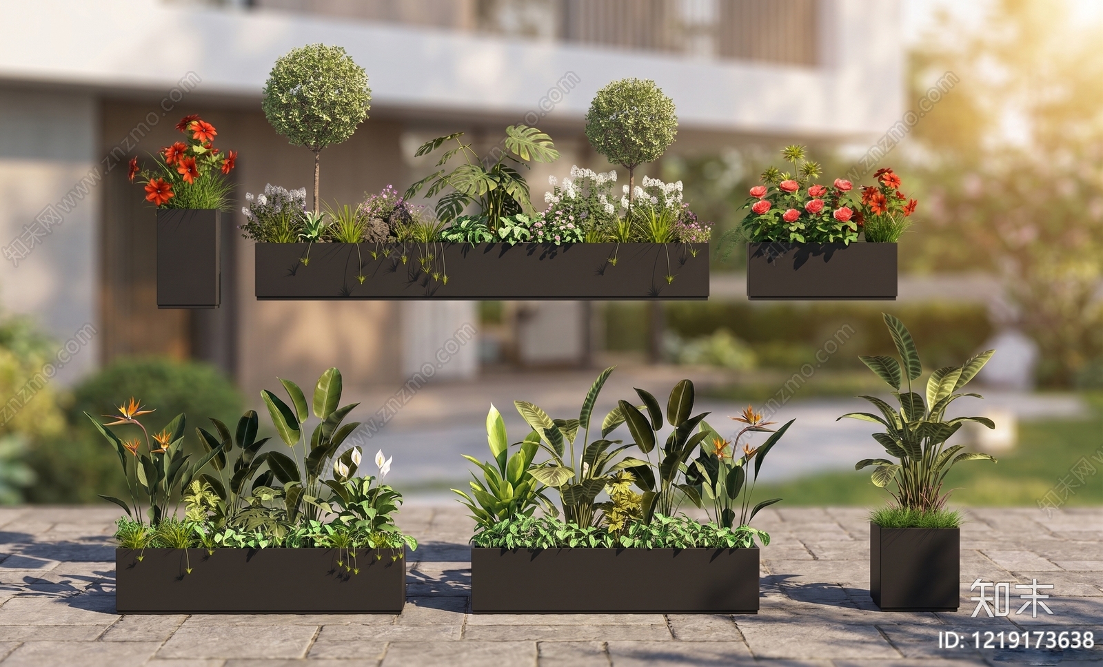 现代简约花钵花器SU模型草图