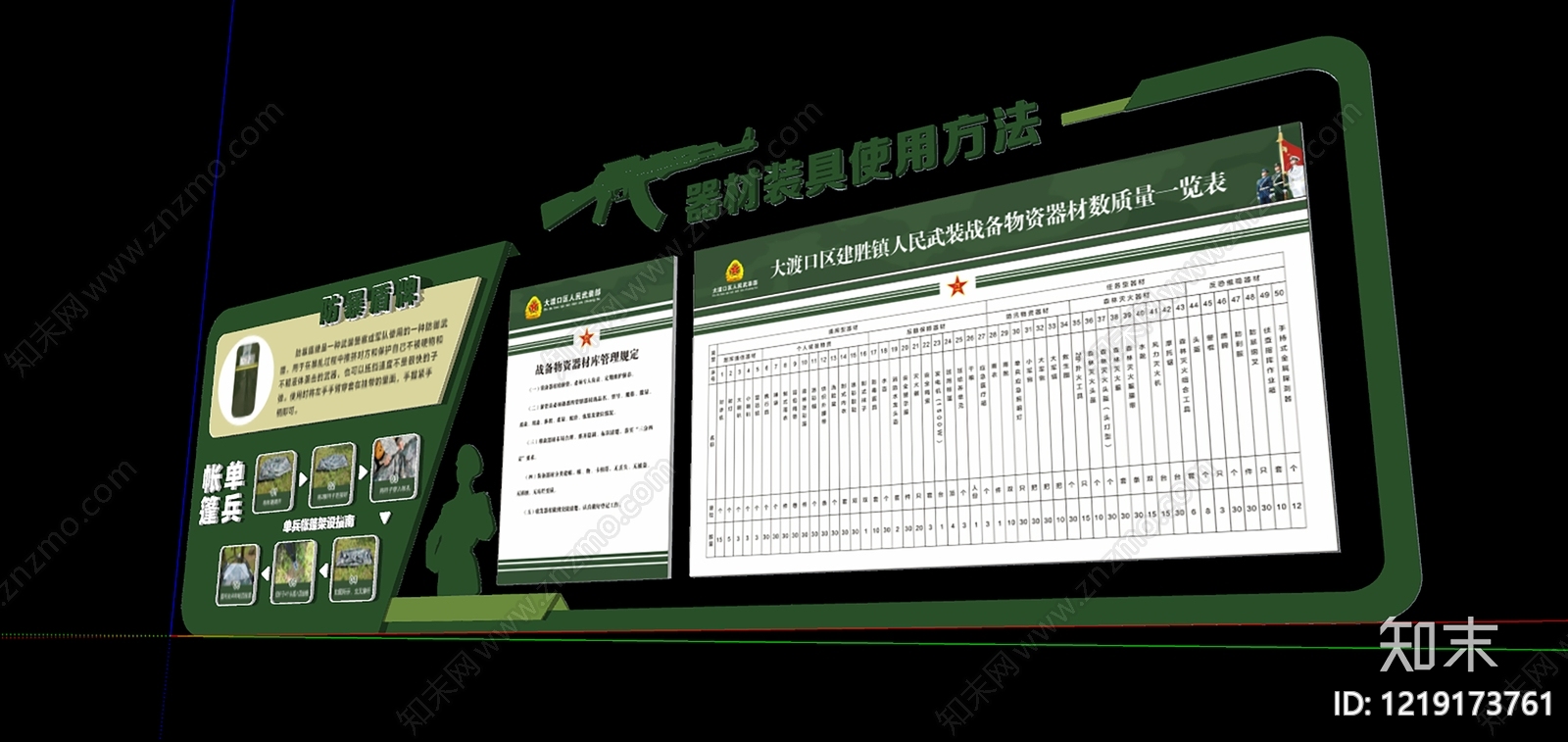 军事主题风格文化墙SU模型下载【ID:1219173761】