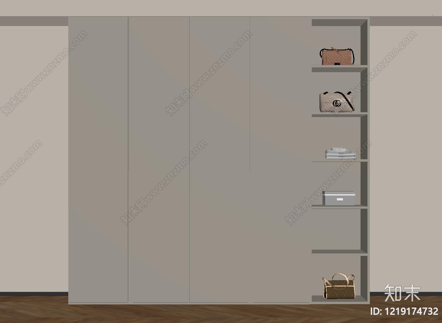 极简衣柜SU模型下载【ID:1219174732】