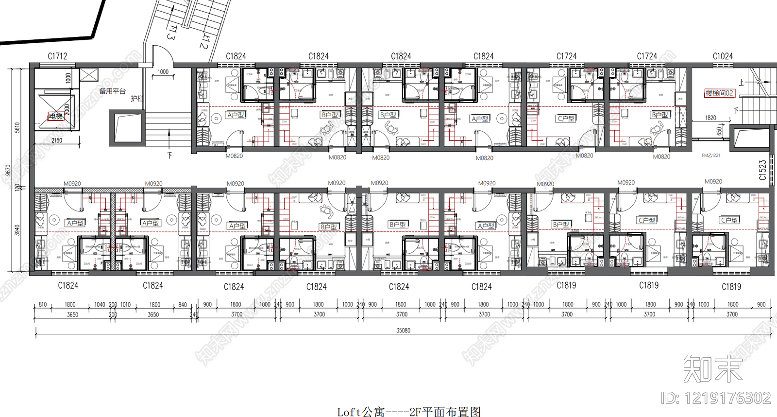 Loft公寓cad施工图下载【ID:1219176302】