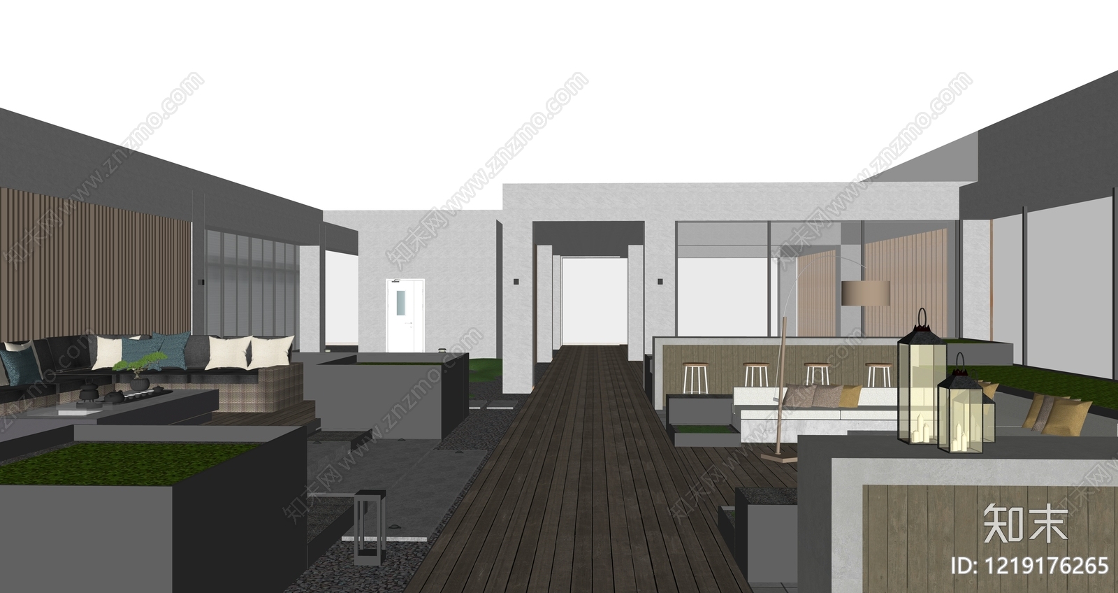 现代简约屋顶花园SU模型下载【ID:1219176265】