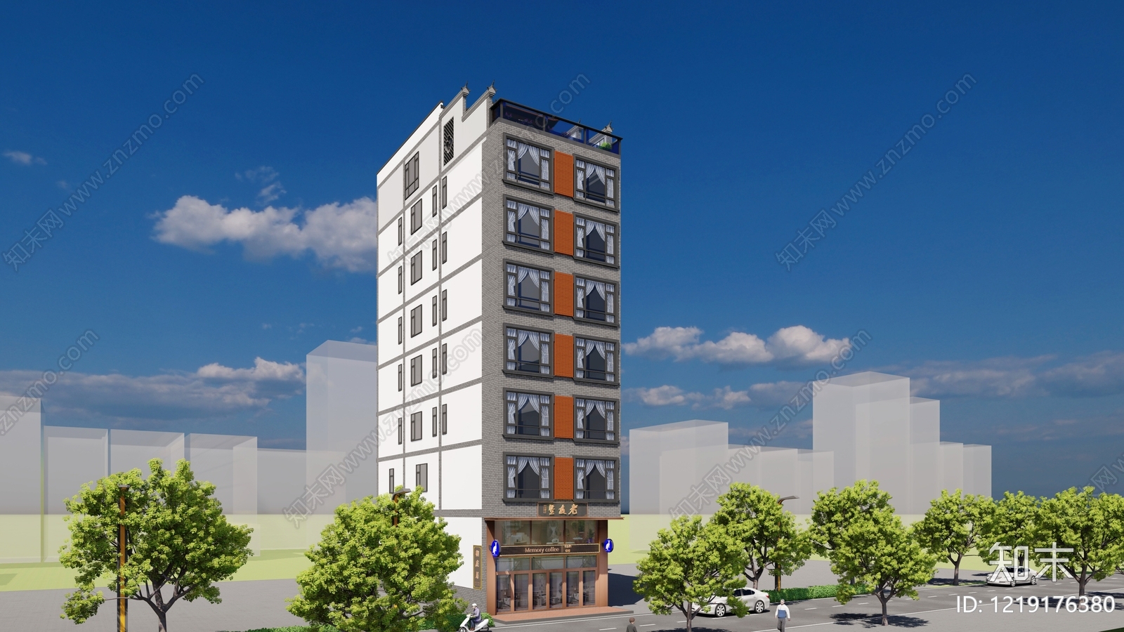 新中式民宿建筑SU模型下载【ID:1219176380】