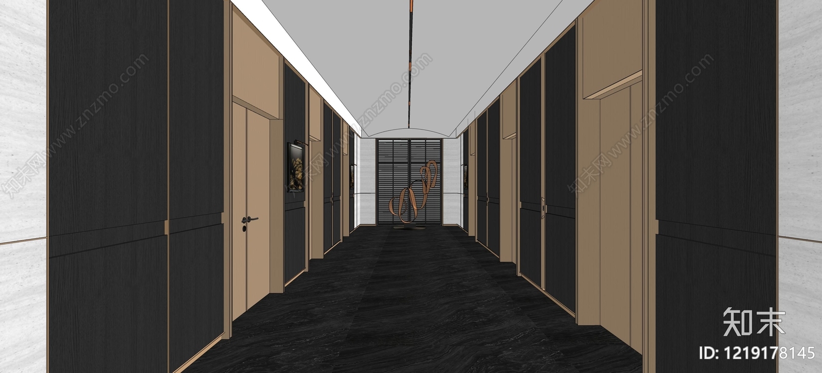 新中式酒店走廊SU模型下载【ID:1219178145】