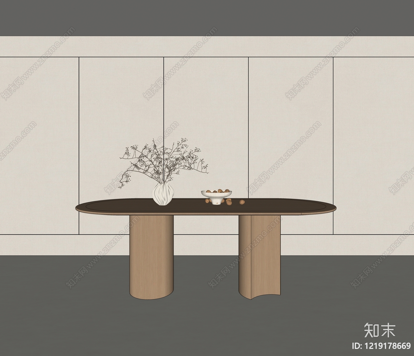 侘寂餐桌SU模型下载【ID:1219178669】