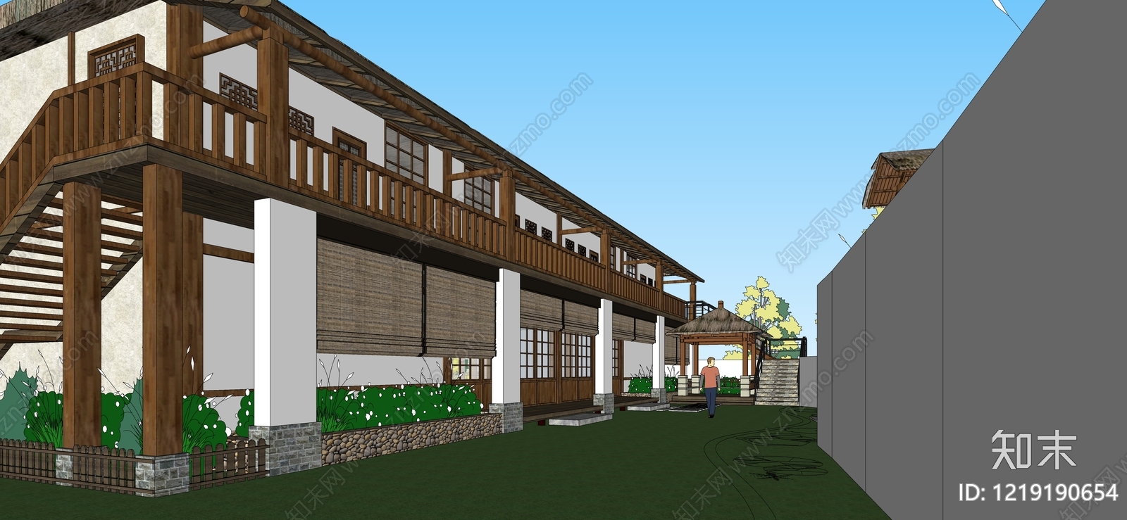 新中式民宿建筑SU模型下载【ID:1219190654】